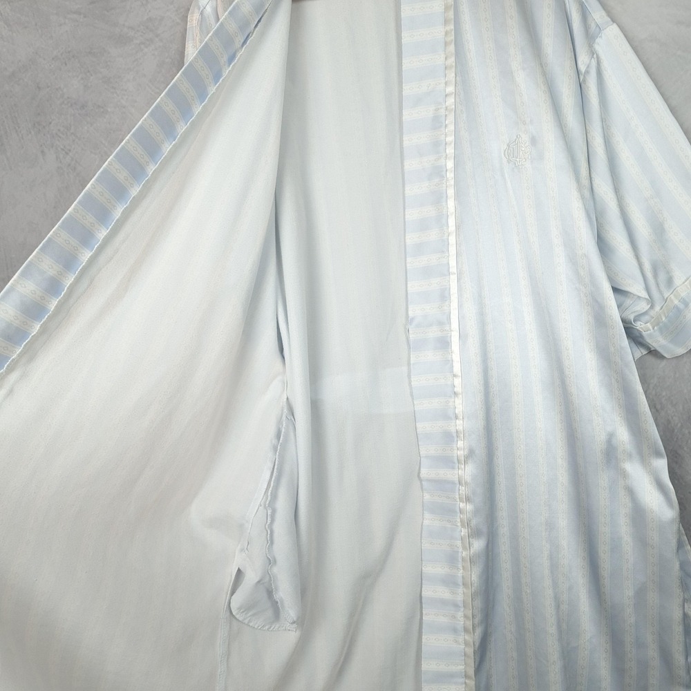 Vintage Christian Dior Robe Womens Large Blue Satin Kimono Striped Logo Belted - Picture 10 of 16
